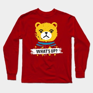 Funny What's Up Teddy Bear Distressed Grunge Design Long Sleeve T-Shirt